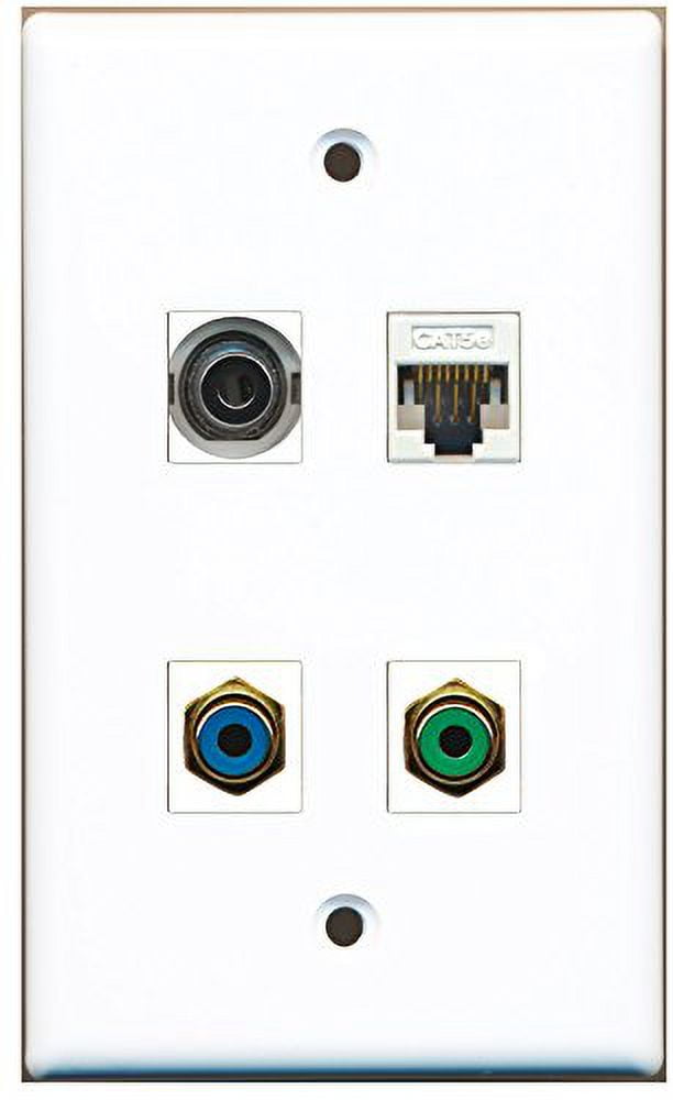 RiteAV - 1 Port RCA Green 1 Port RCA Blue 1 Port 3.5mm 1 Port Cat5e Ethernet White Wall Plate