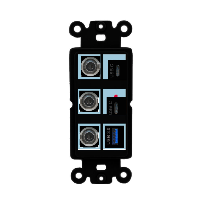 6 Port Custom Keystone Wall Plate DecorZ Rocker Black