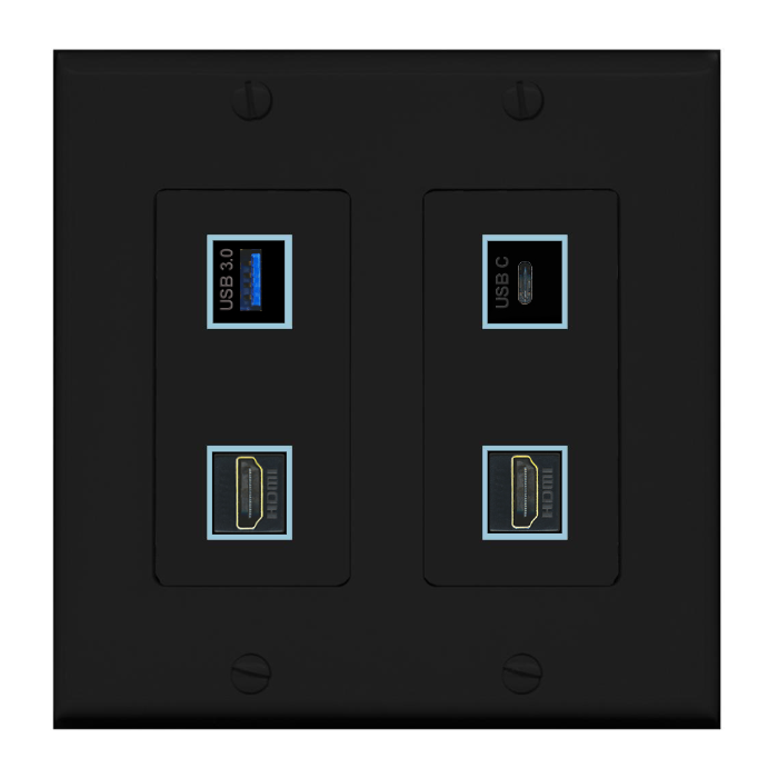 4 Port Custom Keystone Wall Plate 2 Gang DecorZ Black