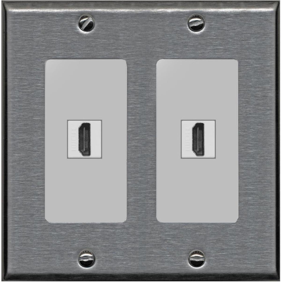 RiteAV - 2 Port HDMI - Dual Gang Decorative Wall Plate - Stainless Steel/Gray