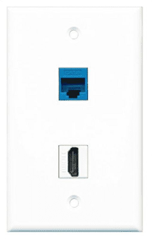 RiteAV - 1 Port HDMI 1 Port Cat6 Ethernet Blue Wall Plate - Bracket Included