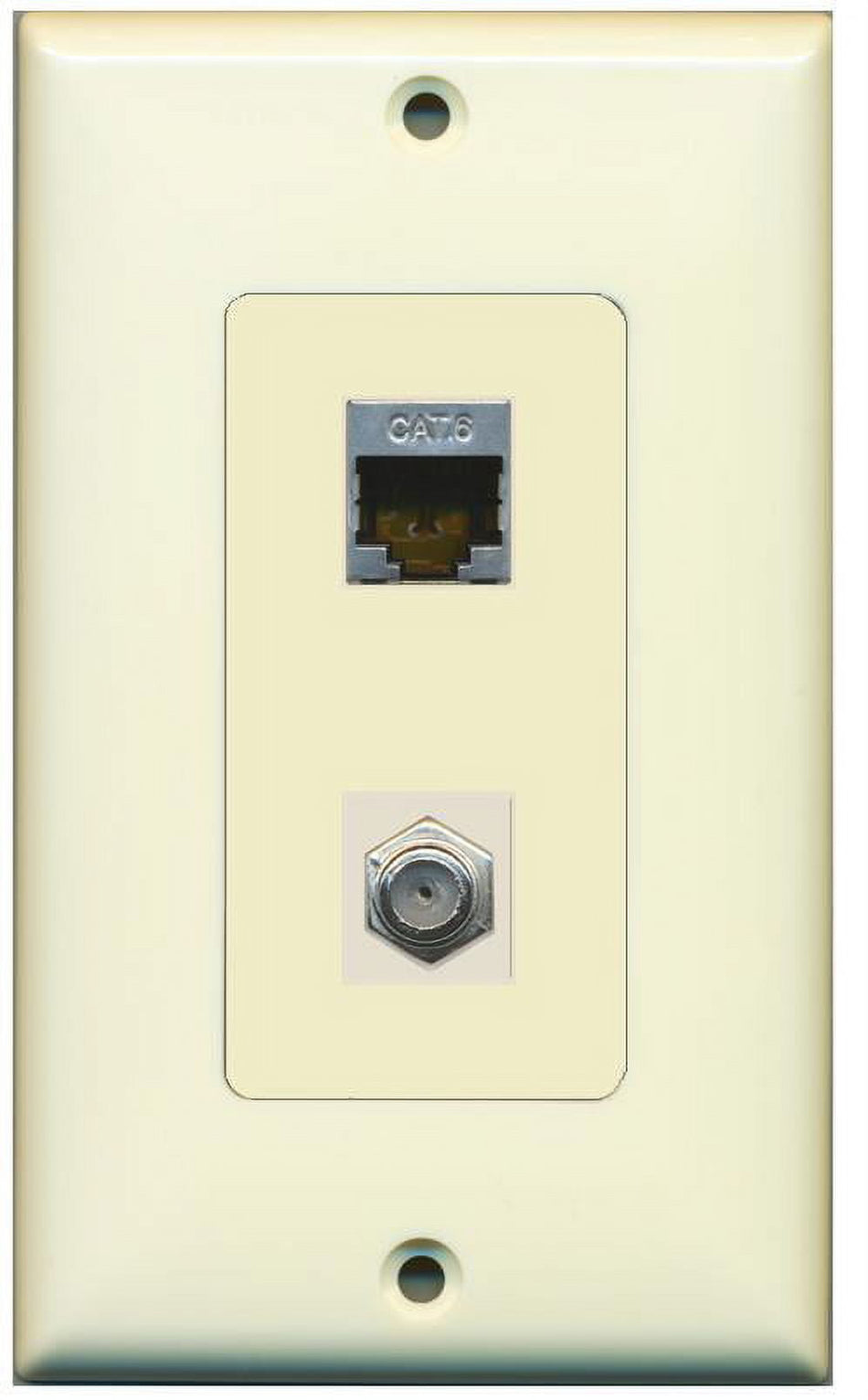 RiteAV Decorative 1 Gang Wall Plate (Light Almond/Light Almond) 2 Port - Cat6 (Shielded) Coax (Light Almond) - Bracket Included