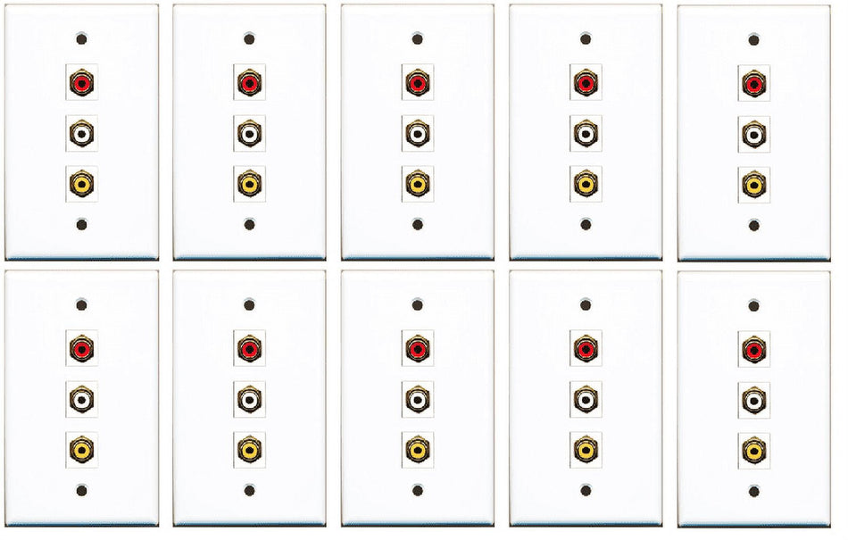 RiteAV - 1 Port RCA Red and 1 Port RCA White and 1 Port RCA Yellow Wall Plate (10 Pack)
