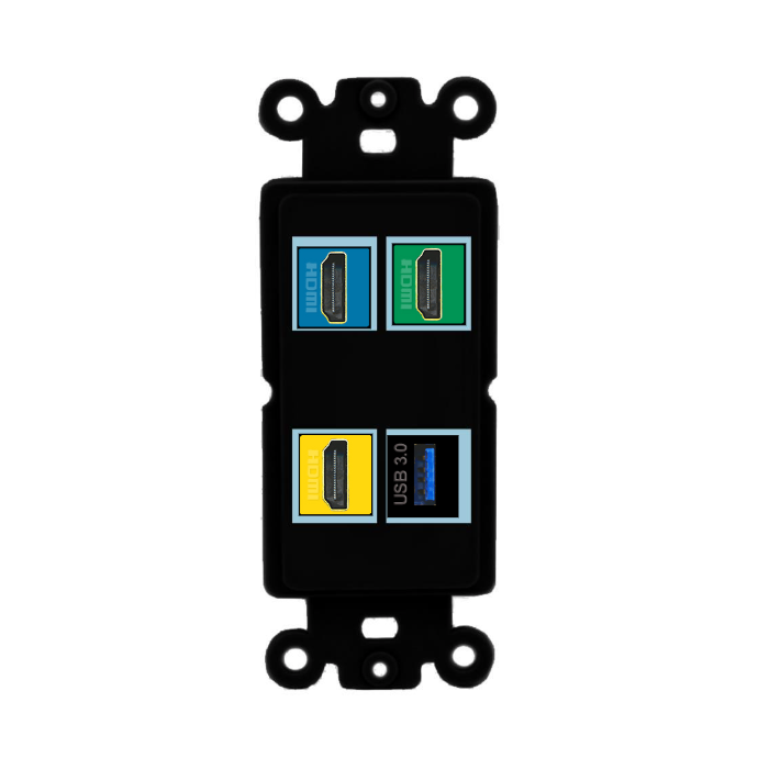 4 Port Custom Keystone Wall Plate DecorZ Rocker Black
