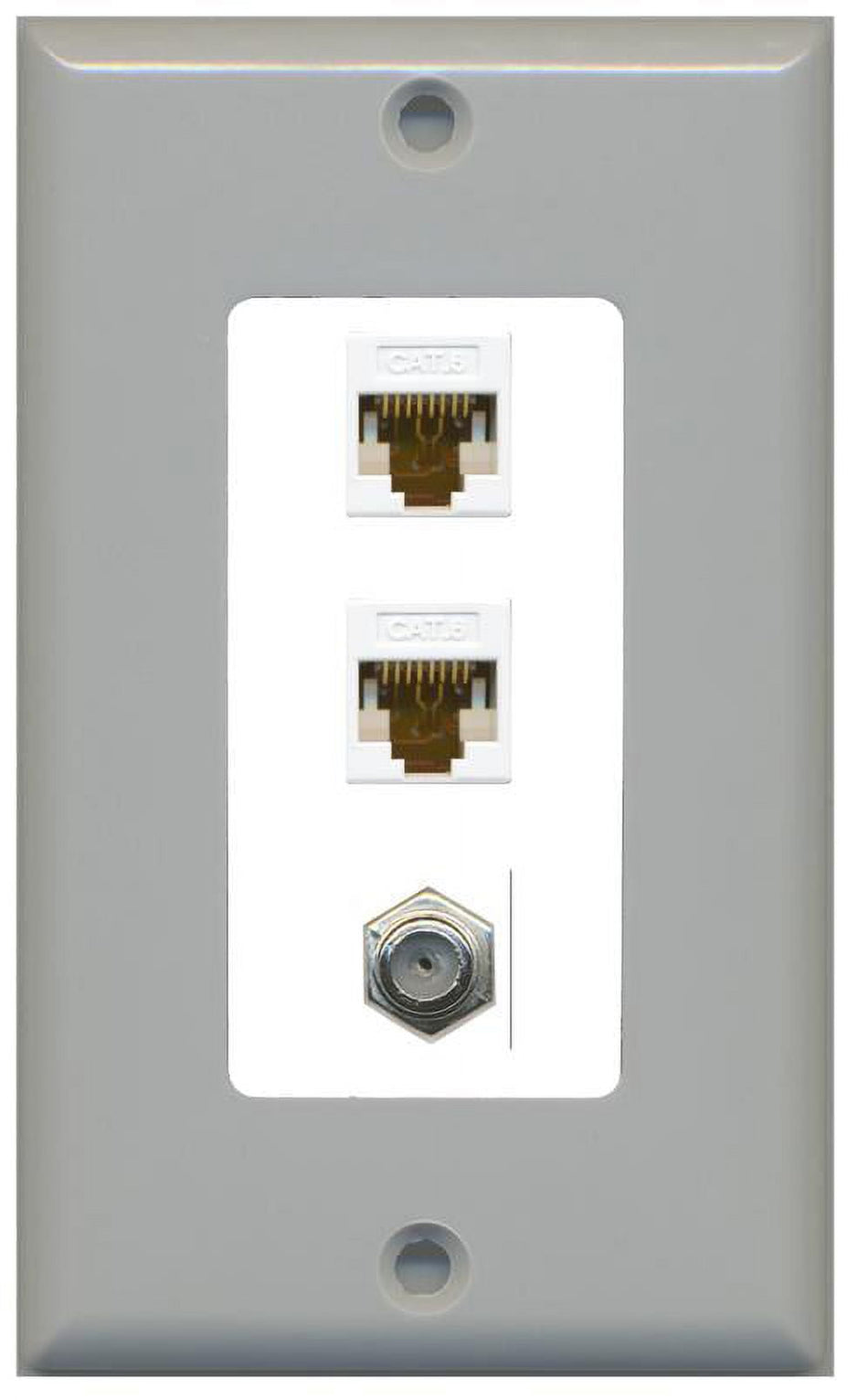 RiteAV Decorative 1 Gang Wall Plate (Gray/White) 3 Port - 2 x Cat6, 1 x Coax