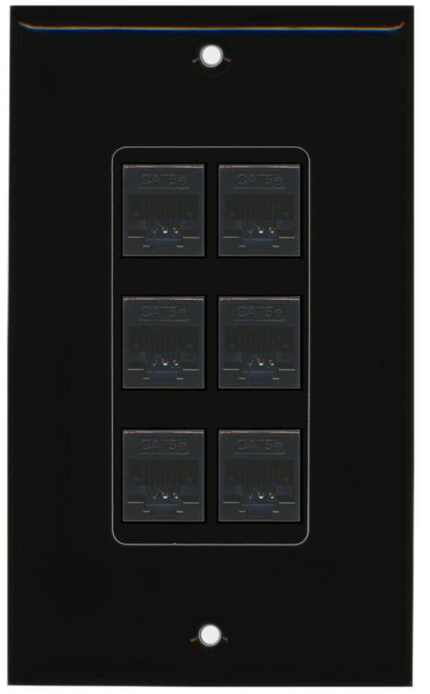 RiteAV Decorative 1 Gang 6 Port Cat5e Wall Plate - Black/Black