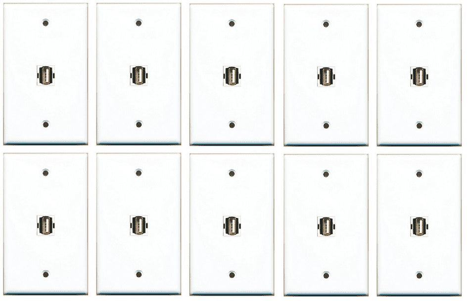 RiteAV 1 USB A/A White for Computer & Printer Wall Plate Coupler Keystone Type (10 Pack)
