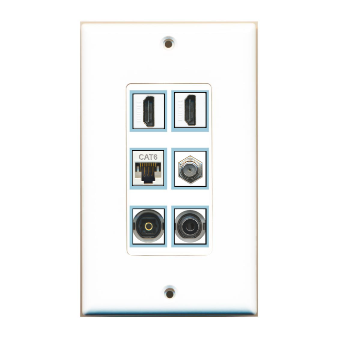 6 Port Custom Keystone Wall Plate DecorZ White