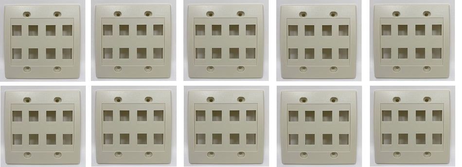 RiteAV 8 Port Flat Dual 2 Gang Ethernet Cat6 RJ45 Network Wall Plate - Light Almond - 10 Pack