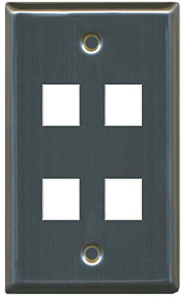 RiteAV Blank Wall Plate for Keystone Jacks - Stainless Steel 1 Gang 4 Port