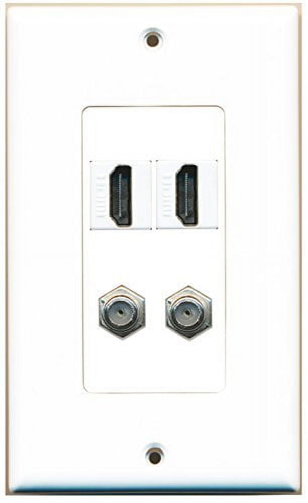 RiteAV 2 Port HDMI 2 Port Coax Cable TV- F-Type Wall Plate OVERSIZED White