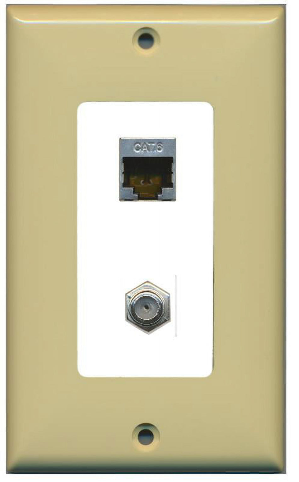 RiteAV Decorative 1 Gang Wall Plate (Ivory/White) 2 Port - Cat6 (Shielded) Coax (White) - Bracket Included