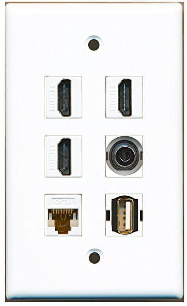 RiteAV - 3 HDMI 1 Port USB A-A 1 Port 3.5mm 1 Port Cat6 Ethernet White Wall Plate