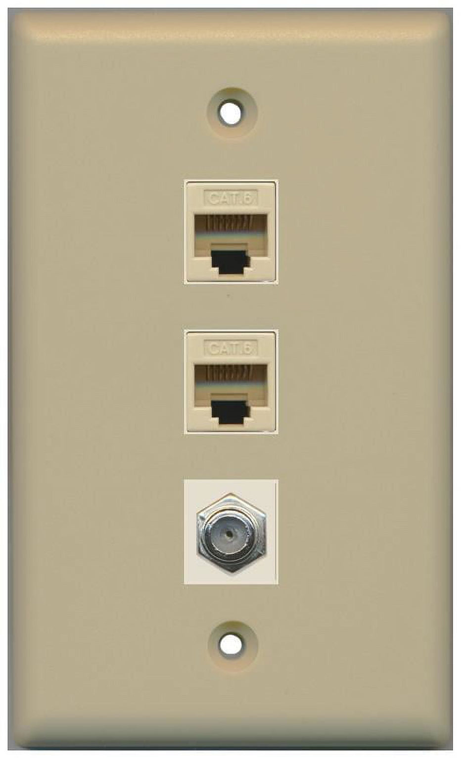 RiteAV 1 Gang Wall Plate (Ivory) 3 Port - 2 x Cat6, 1 x Coax