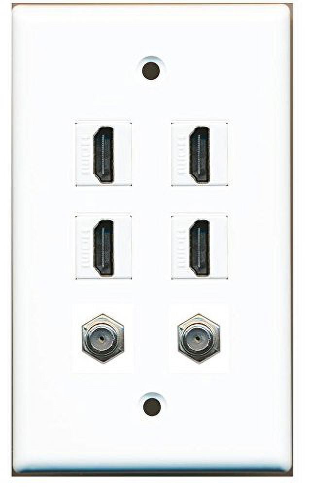 RiteAV - 4 HDMI and 2 - Coax Cable TV F Port Wall Plate White