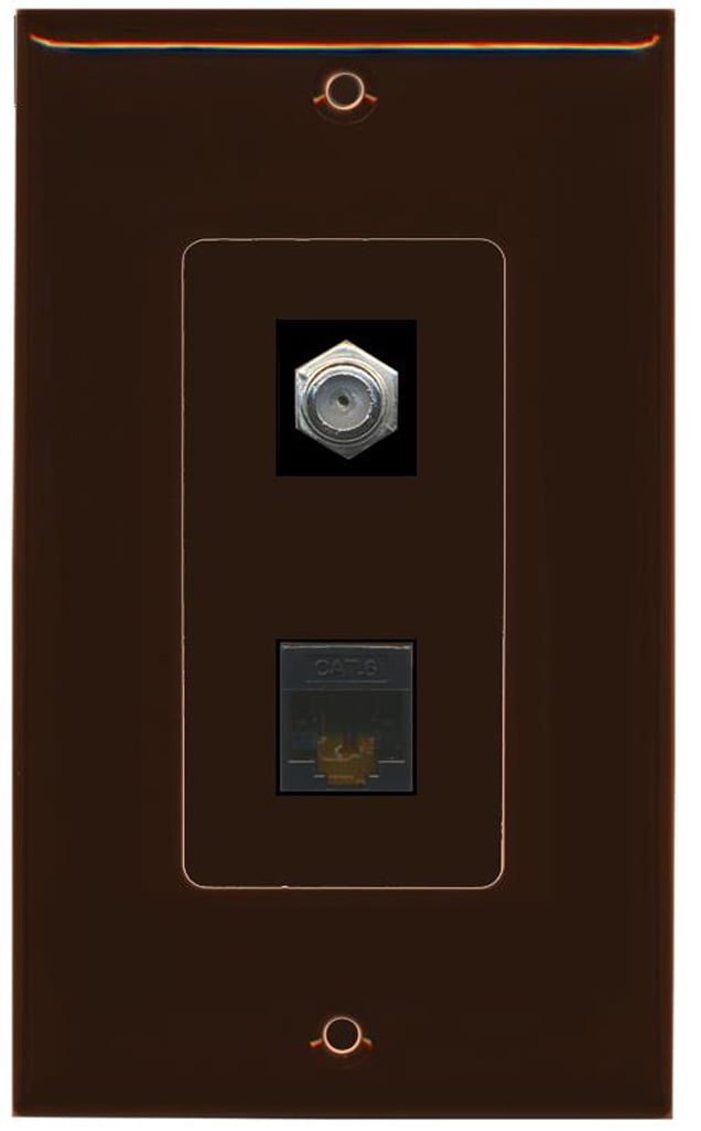 RiteAV - 1 Coax Cable TV F and 1 Cat6 Ethernet Wall Plate Decorative - Brown