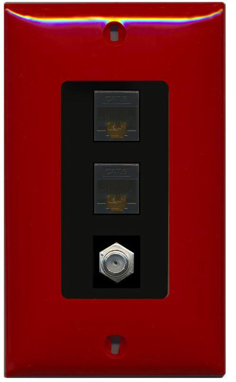 RiteAV Decorative 1 Gang Wall Plate (Red/Black) 3 Port - 2 x Cat6, 1 x Coax