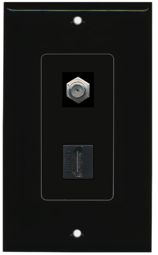 RiteAV - 1 x Cable TV Coax and 1 x HDMI Port Wall Plate Decorative Type - Black - Bracket Included