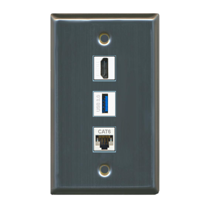 3 Port Custom Keystone Wall Plate Stainless Steel