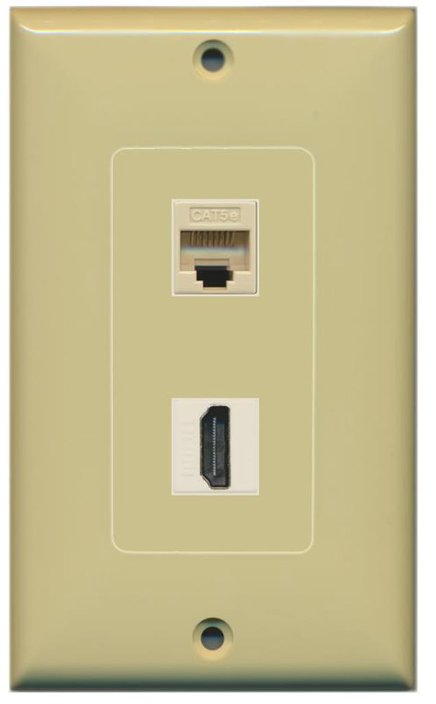 RiteAV - 1 Cat5e Ethernet and 1 HDMI Decorative Wall Plate - Ivory - Bracket Included