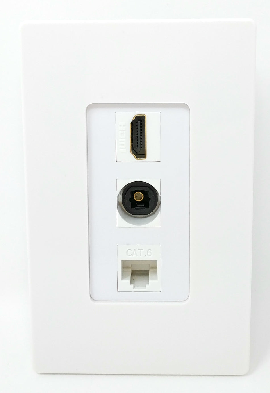 RiteAV - 1 Port HDMI and 1 Port Toslink and 1 Port Cat6 Ethernet Screwless Decorative Wall Plate - White