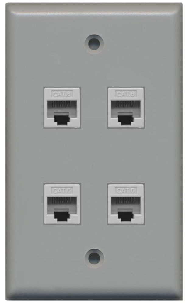RiteAV - 4 Port Cat6 Female-Female Wall Plate Gray