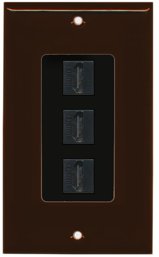 RiteAV - 3 Port HDMI 2.0 Decorative Wall Plate (Brown & Black)