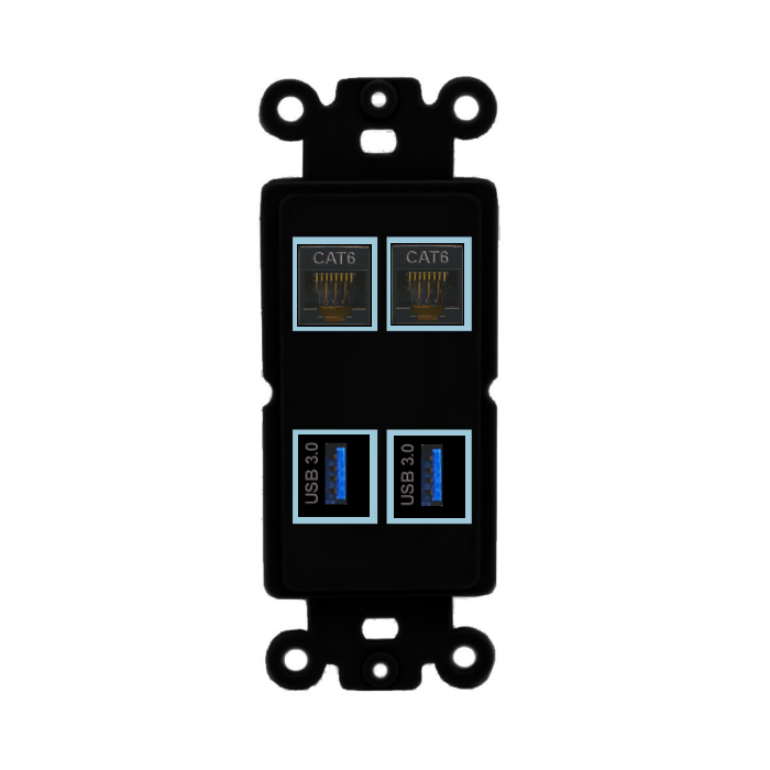 4 Port Custom Keystone Wall Plate DecorZ Rocker Black