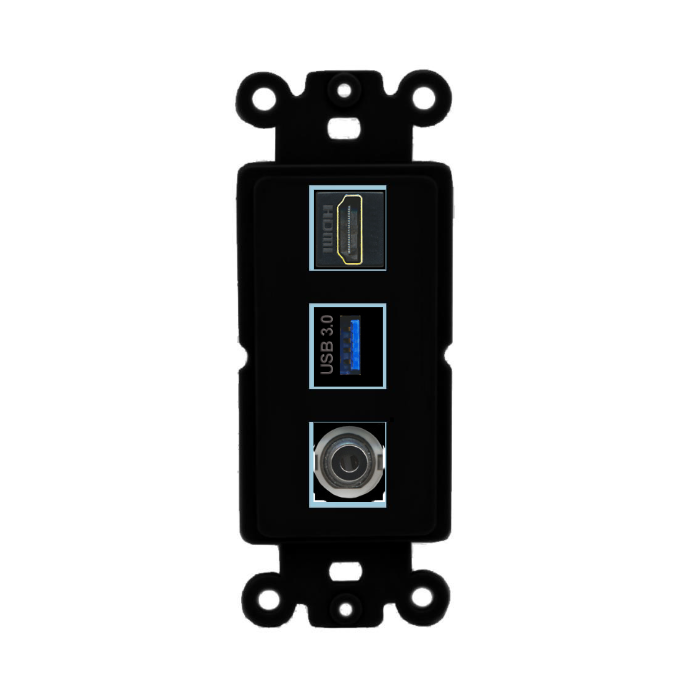 3 Port Custom Keystone Wall Plate DecorZ Rocker Black