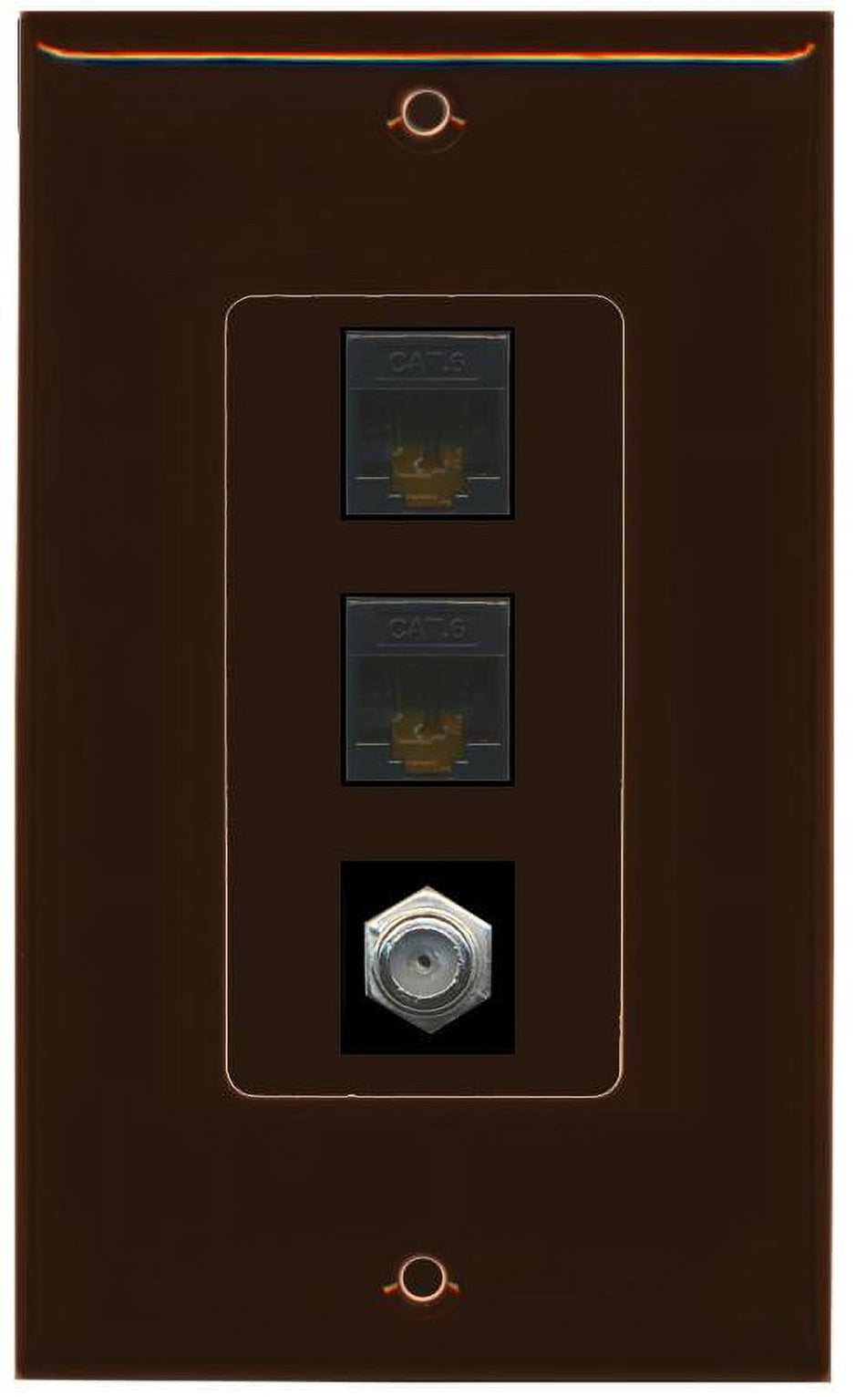 RiteAV Decorative 1 Gang Wall Plate (Brown) 3 Port - 2 x Cat6, 1 x Coax