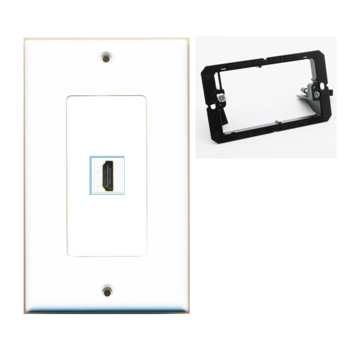 1 Port Custom Keystone Wall Plate DecorZ White w/Mounting Bracket