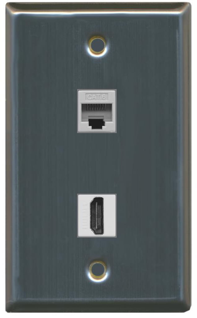 RiteAV - 1 Cat6 Ethernet and 1 HDMI Port Wall Plate - Stainless Steel
