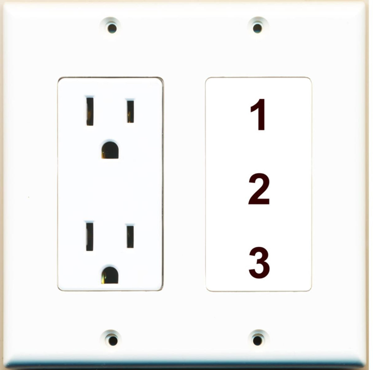 Custom Wall Plate 15 Amp Power Outlet White with up to 3 Keystone Ports - Choose your own Ports