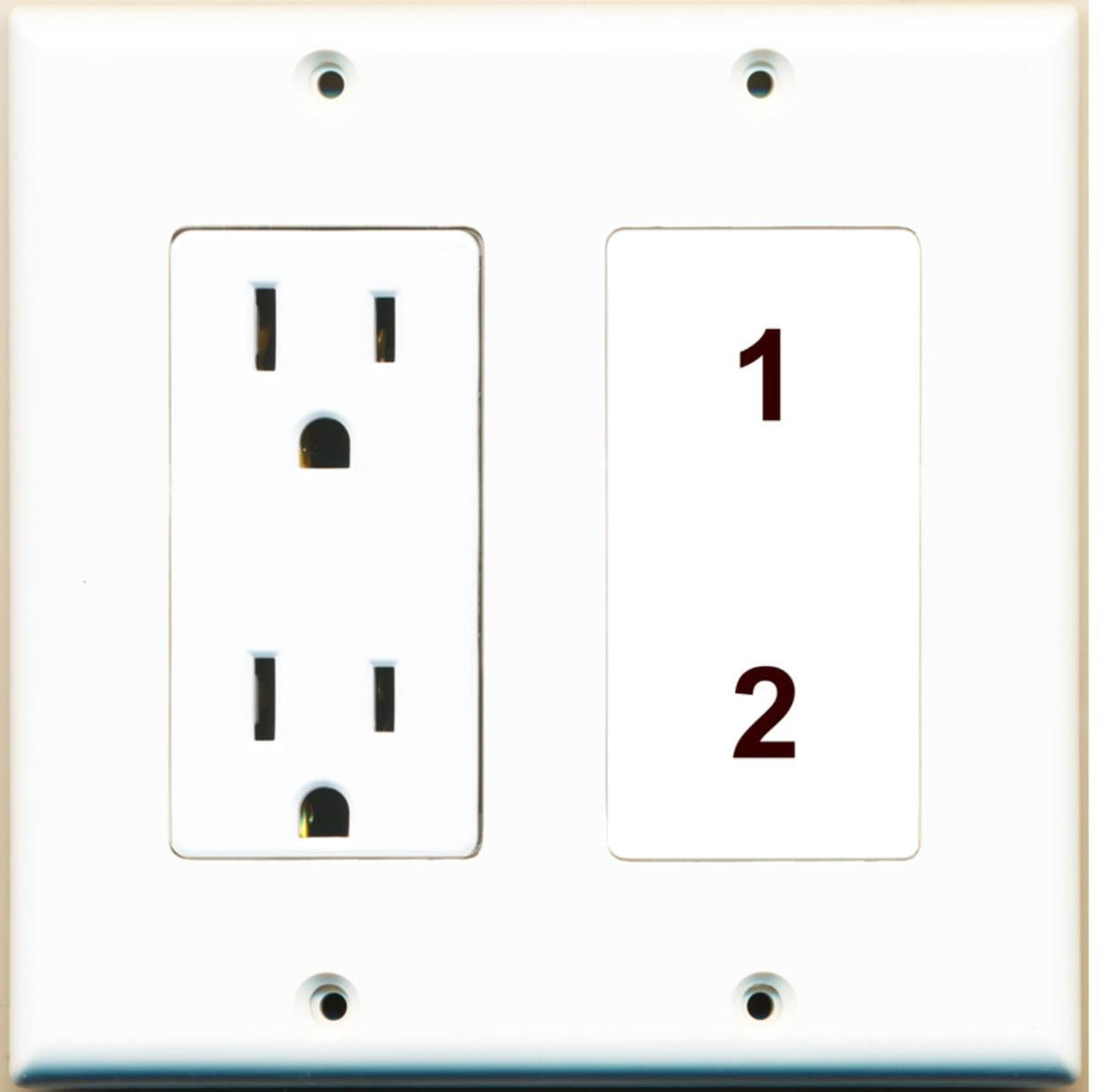 Custom Wall Plate 15 Amp Power Outlet White with up to 2 Keystone Ports - Choose your own Ports