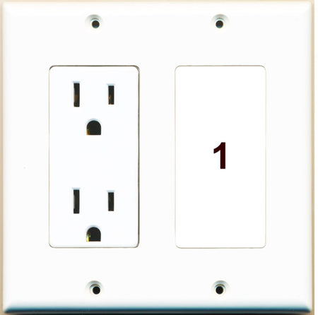 Custom Wall Plate 15 Amp Power Outlet White with 1 Keystone Port - Choose your own Port
