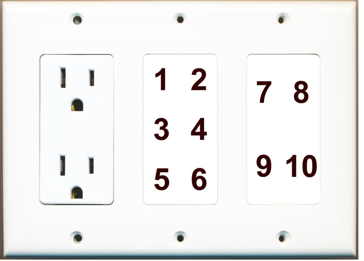 Custom Wall Plate 15 Amp Power Outlet White with up to 10 Keystone Ports - Choose your own Ports