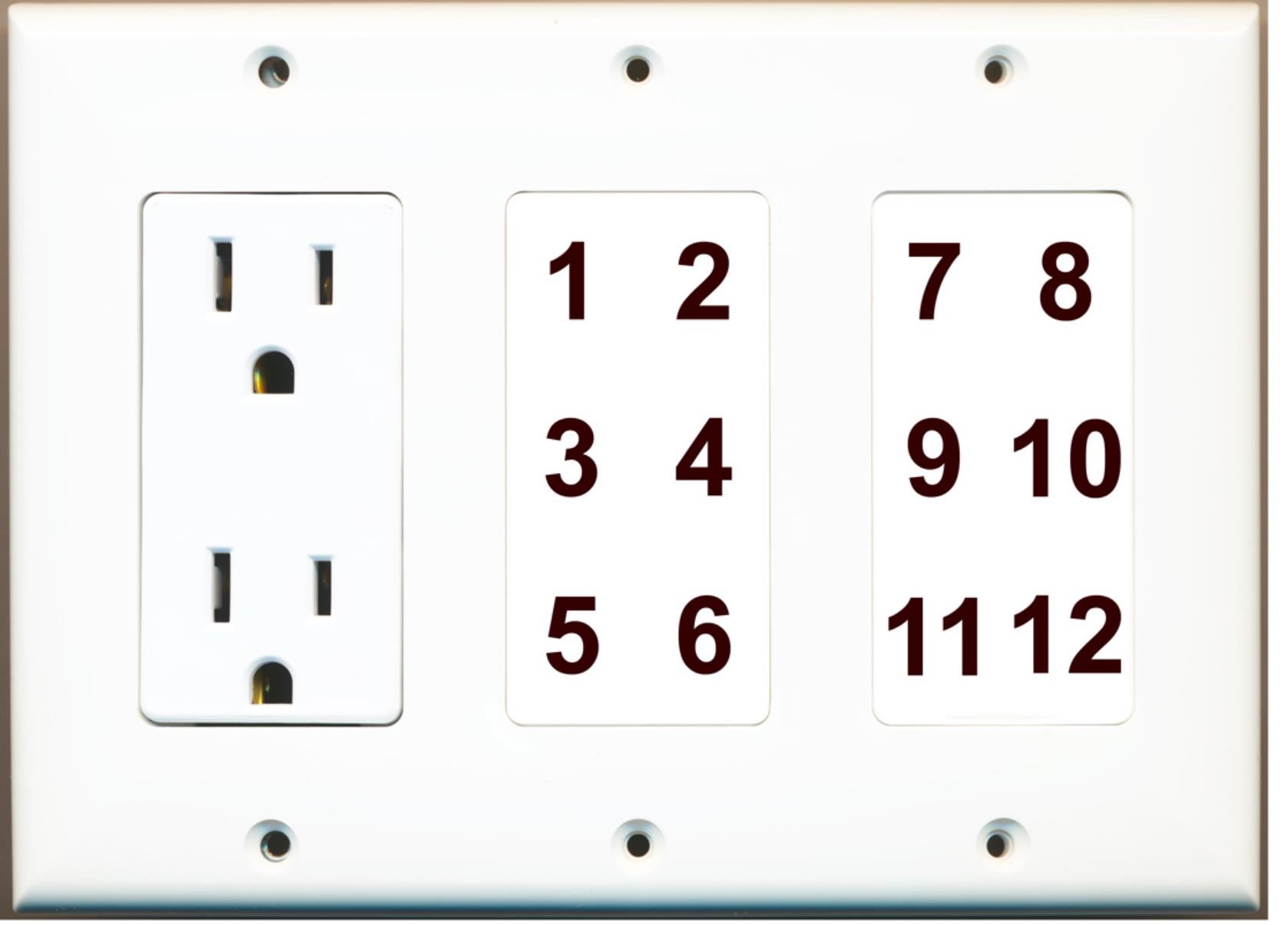 Custom Wall Plate 15 Amp Power Outlet White with up to 12 Keystone Ports - Choose your own Ports