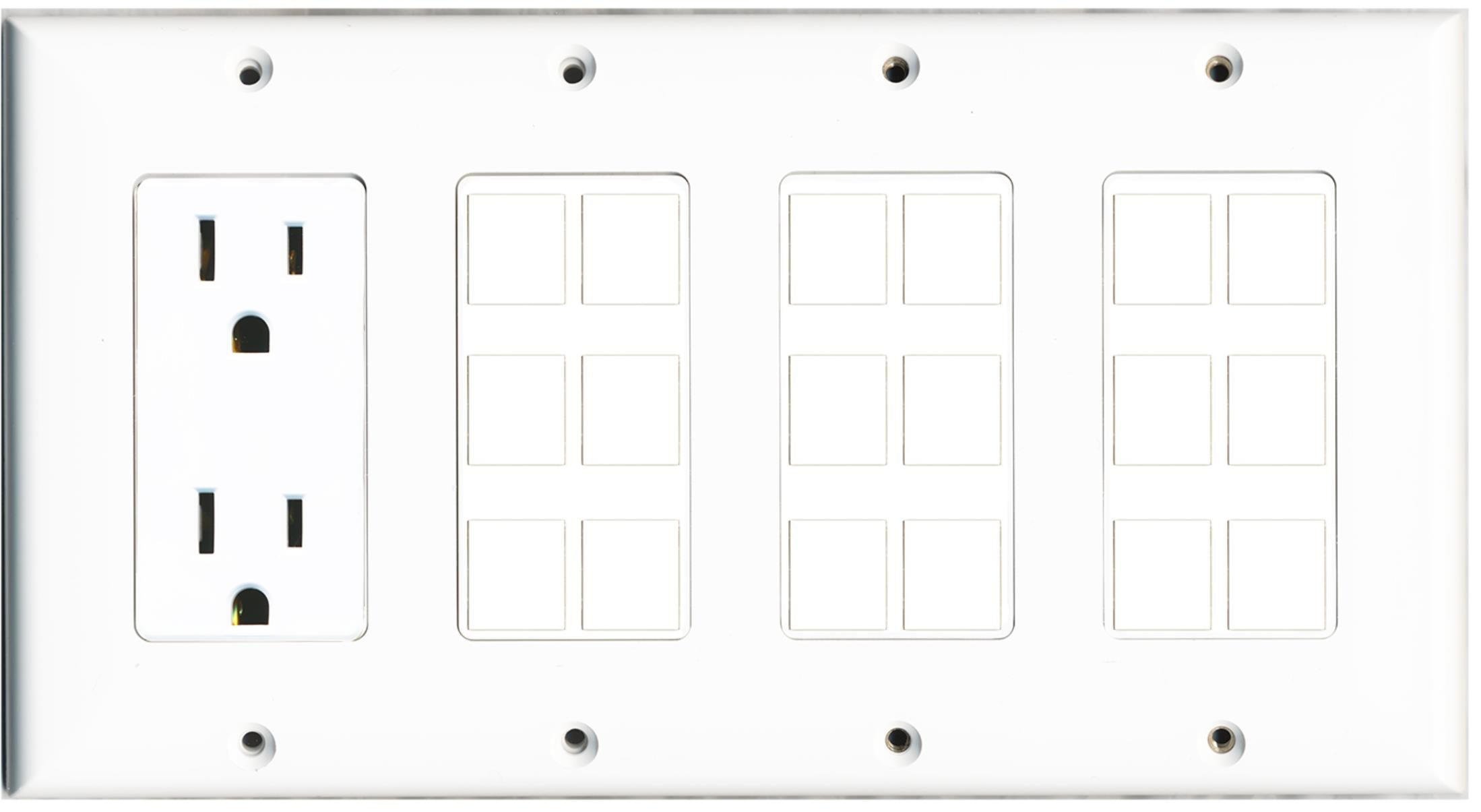 Custom Wall Plate 15 Amp Power Outlet White with up to 18 Keystone Ports - Choose your own Ports