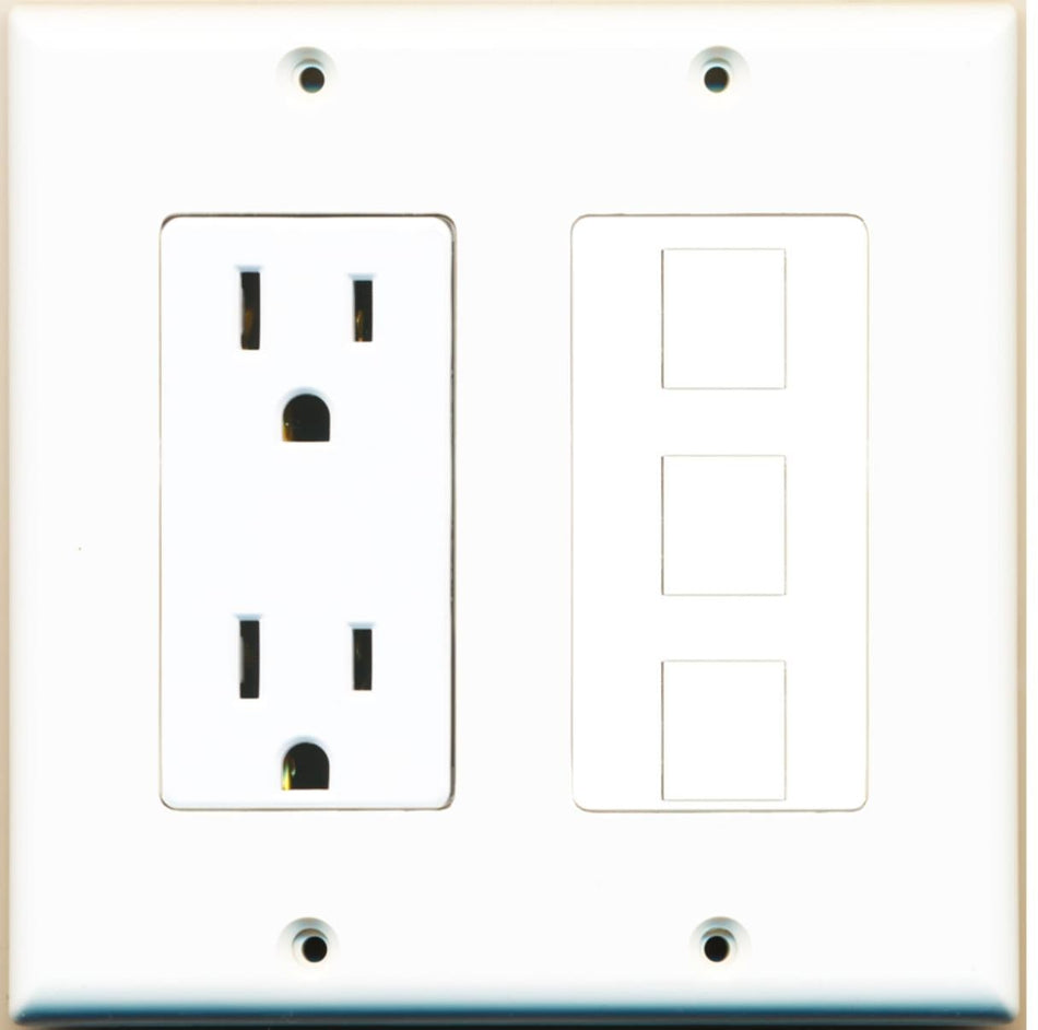 Custom Wall Plate 15 Amp Power Outlet White with up to 3 Keystone Ports