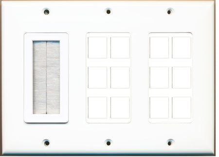Custom Brush Wall Plate White with up to 12 Keystone Ports - Choose your own Ports
