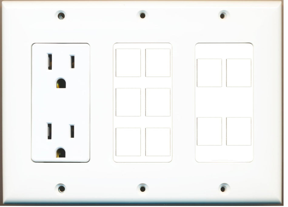 Custom Wall Plate 15 Amp Power Outlet White with up to 10 Keystone Ports