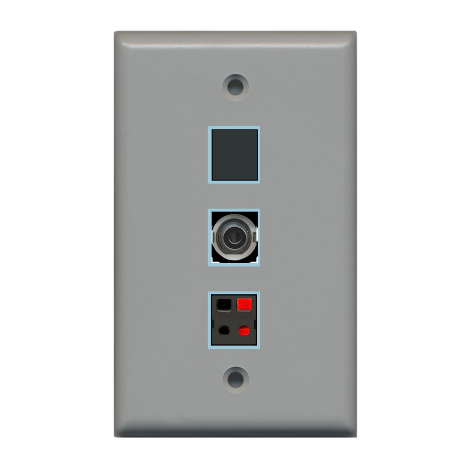 3 Port Custom Keystone Wall Plate Gray Solid w/White Jacks