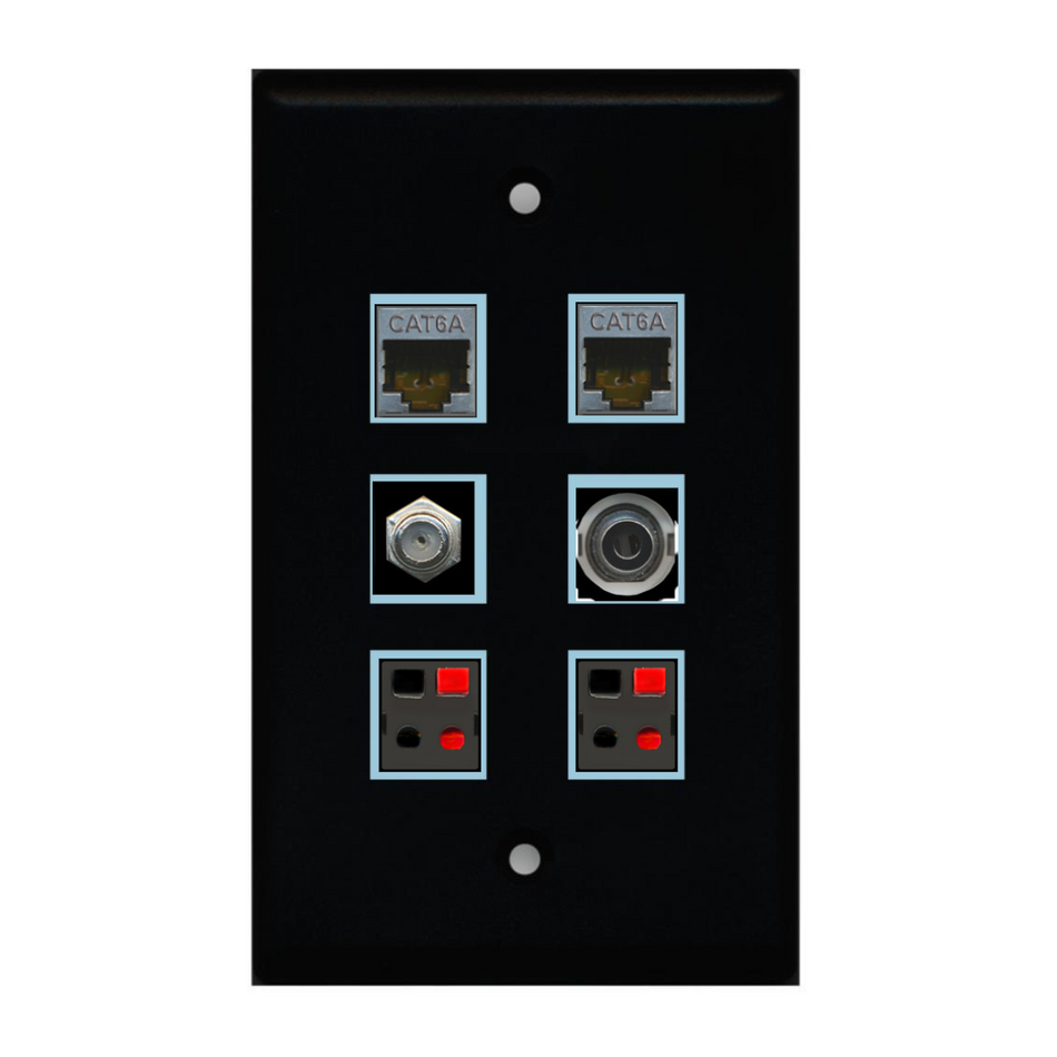 6 Port Custom Keystone Wall Plate Solid Black