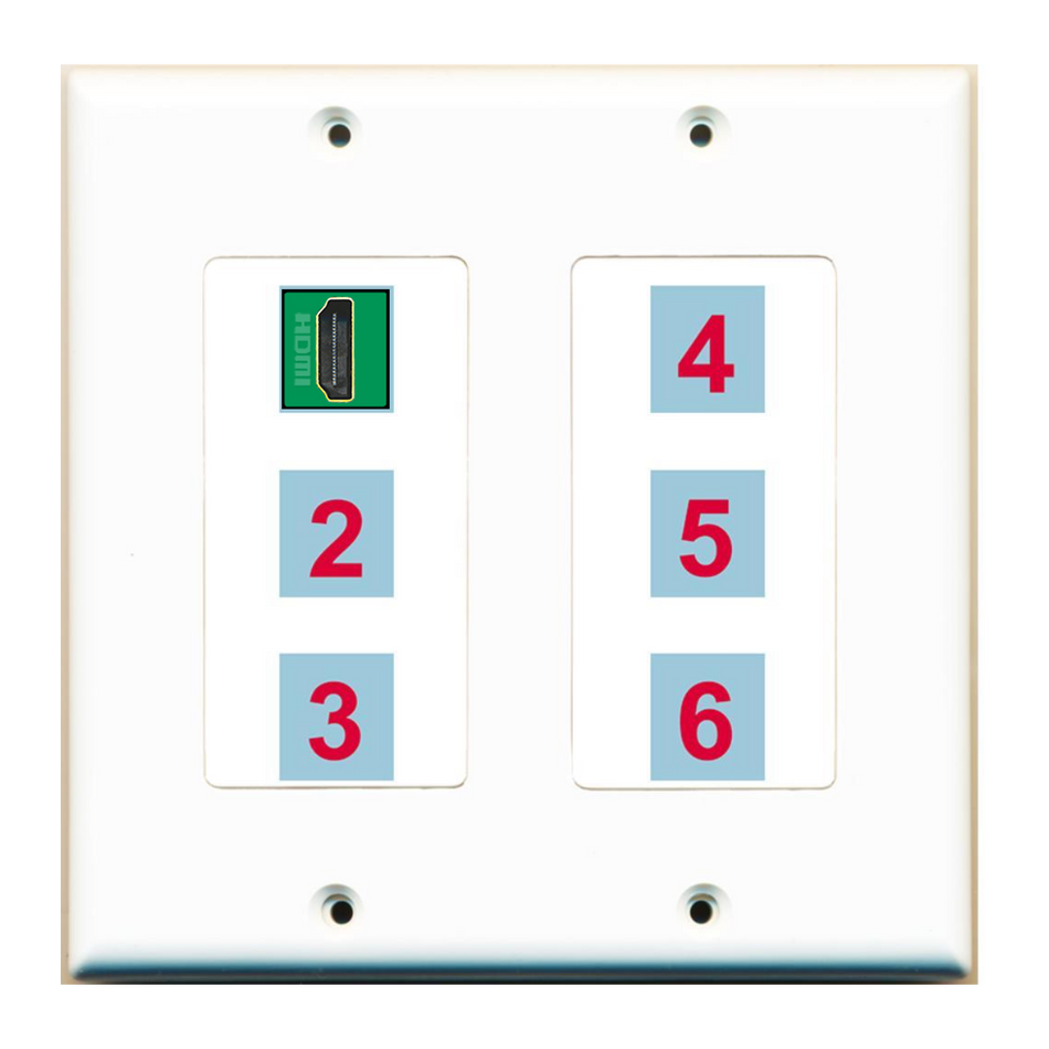 6 Port Custom Keystone Wall Plate 2 Gang DecorZ White