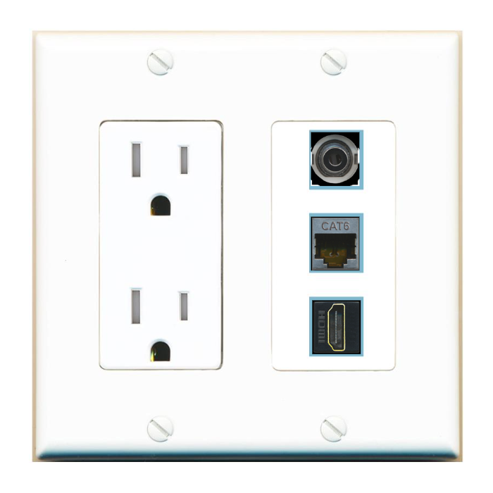 3 Port Custom Keystone Wall Plate with Tamper Resistant DecorZ Power Outlet