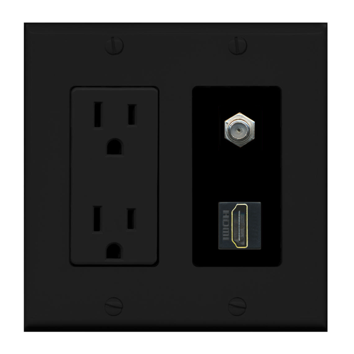 2 Port Custom Keystone Wall Plate w/DecorZ Power Outlet Black