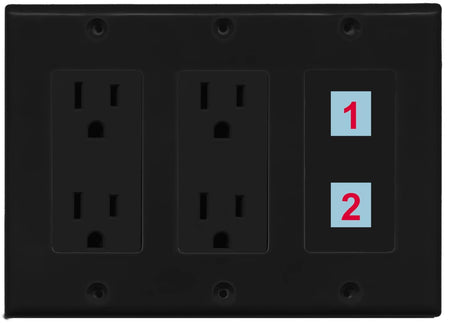 2 Port Custom Keystone Wall Plate w/Dual DecorZ Power Outlet Black