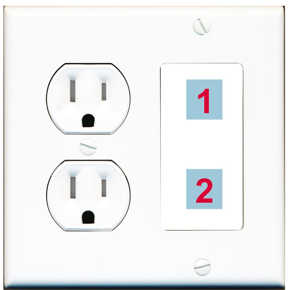 2 Port Custom Keystone Wall Plate w/Tamper Resistant Round Power Outlet