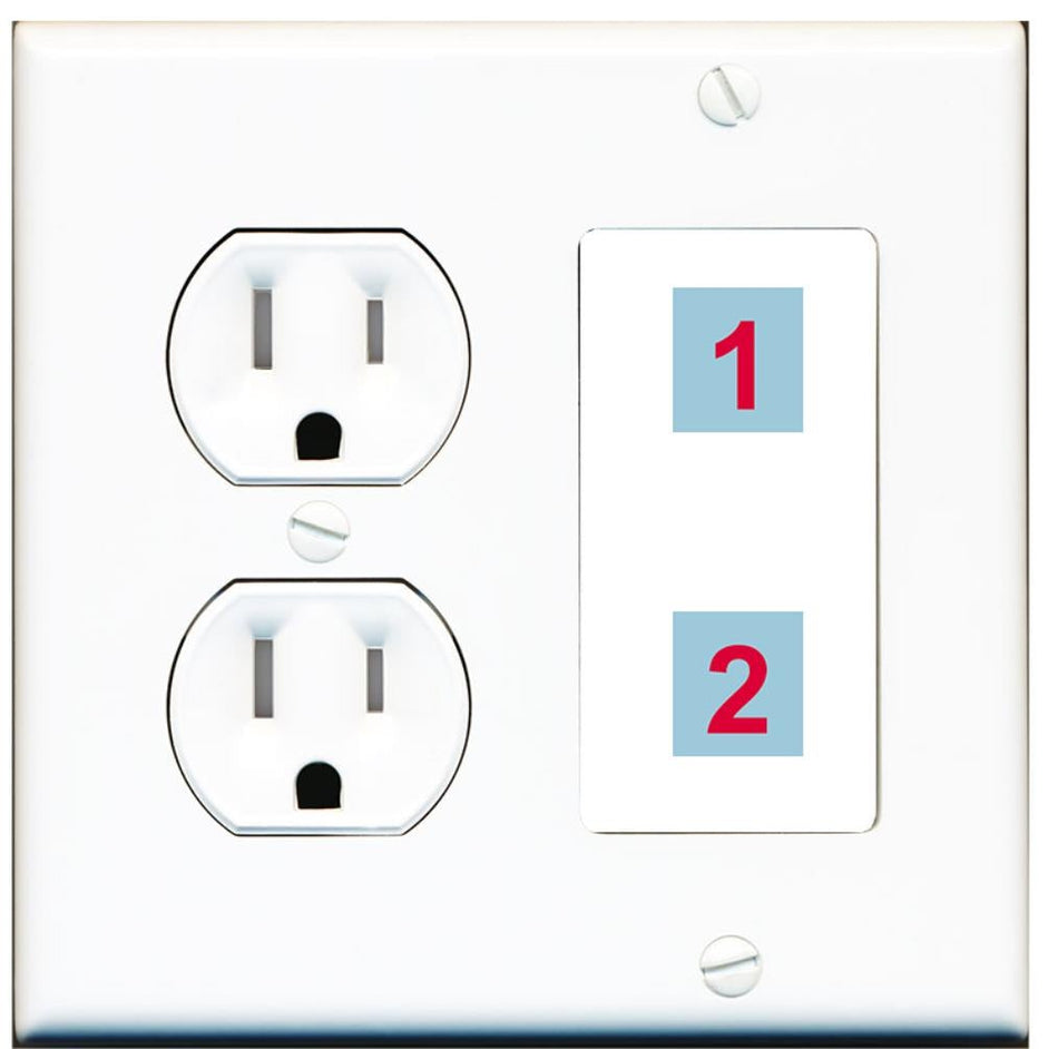 2 Port Custom Keystone Wall Plate w/Tamper Resistant Round Power Outlet