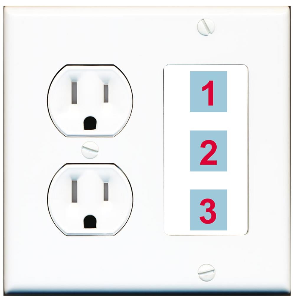 3 Port Custom Keystone Wall Plate w/Tamper Resistant Round Power Outlet